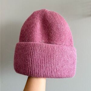 Blush pink rabbit fur knitted hat